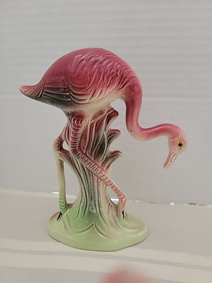 Vintage 1950s Pink Flamingo Figurine MCM Tropical Bird Occupied