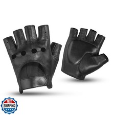 KEMIMOTO Fingerless Sheepskin Leather Motorcycle Gloves, Half Finger Riding a