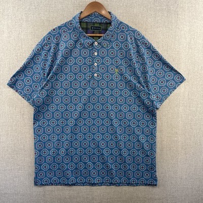 William Murray Golf Polo Shirt XL Blue Floral Sandy Tiles Short Sleeve Stretch