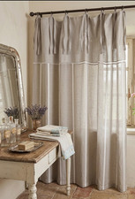 TENDA per INTERNI  in COTONE GRIGIO A RIGHE CON LACCI shabby chic cm 130x240
