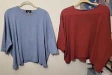 eskandar for Neiman Marcus TWO Pima Cotton Tops OS 3/4 Sleeve Fit Brick & Blue