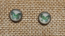Handmade Resin 8mm Stainless Steel Post/Stud Earrings - Green Butterfly