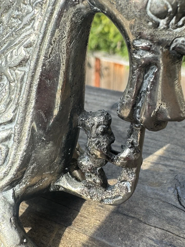 "Pequeña estatua de caballo de mar de metal Naga Morsarang Batak decoración del hogar H 4,5""" Foto 3 de 4