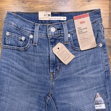 Levis 724 High Rise Slim Straight Jeans Womens 24 Stretch Distressed 24x30 New