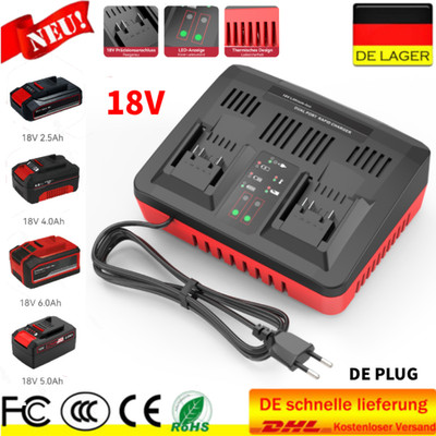 Doppelladegerät für Einhell 18V Power X-Change PXC Lithium Akku Ladegerät LED