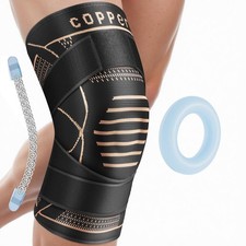 Copper Knee Braces for Men  Women, Adjustable Support with Large, Black
