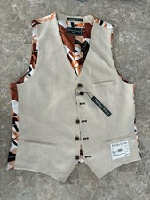 Paisley  Gray Men  s Slim Fit Suit Floral Vest Beige Size Medium NEW WITH TAGS