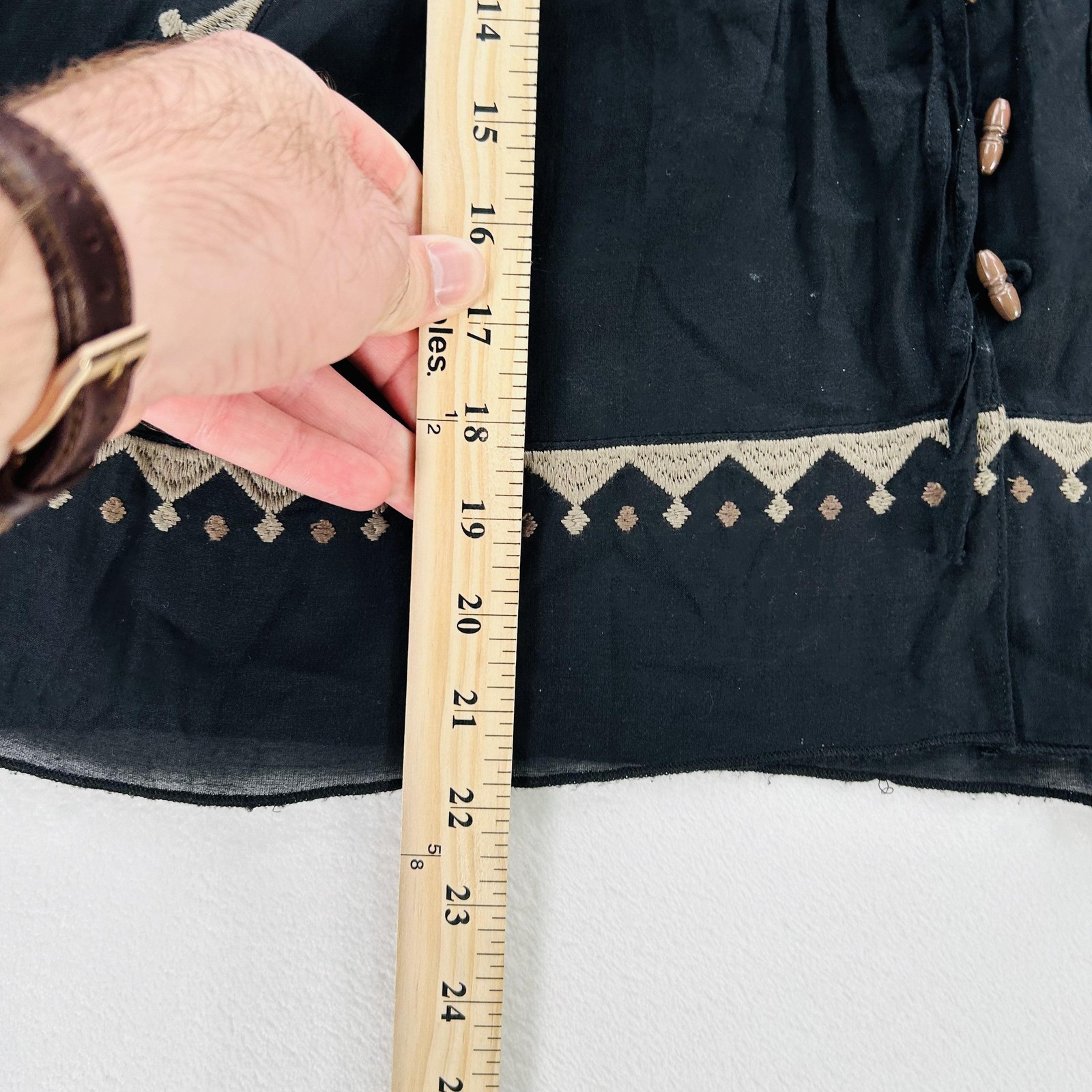 Free People Blouse Womens XS Black Embroidered Boho Peasant Top Sheer Flowy