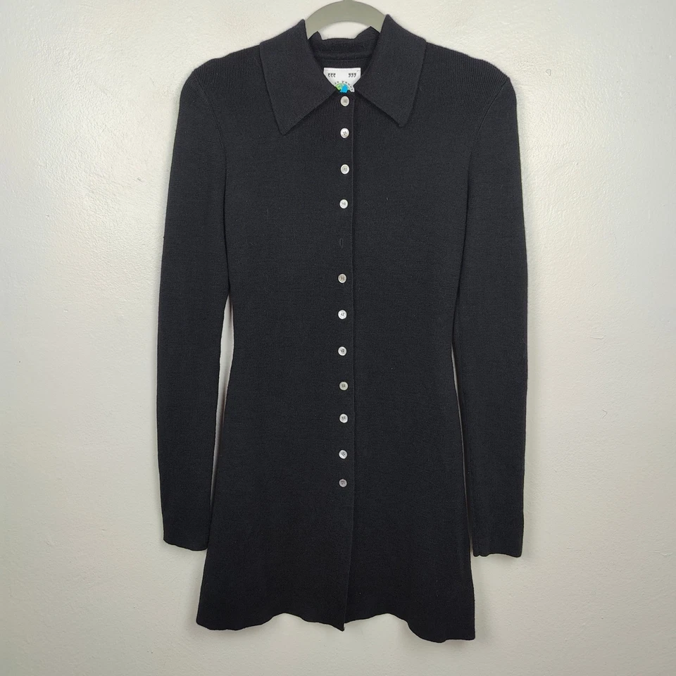 UNIF Knit Mini Dress Womens Small Black Button Front Sweater Preppy Y2K Emo - Image 2 of 4