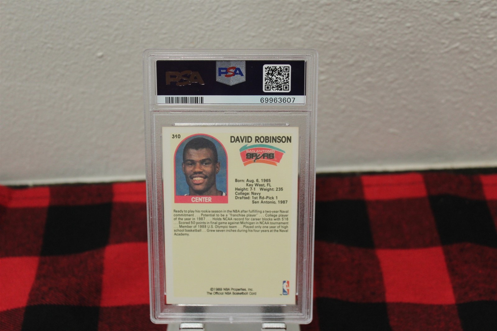 Vintage 1989 Hoops Spurs David Robinson #310 PSA Graded NM-MT 8 Card view 5