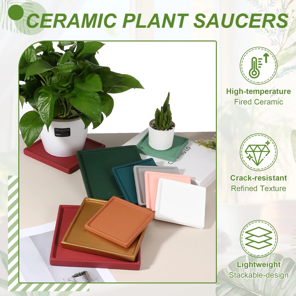 4.3 Inch Square Ceramic Plant Saucers, Pink - Image 3 of 4