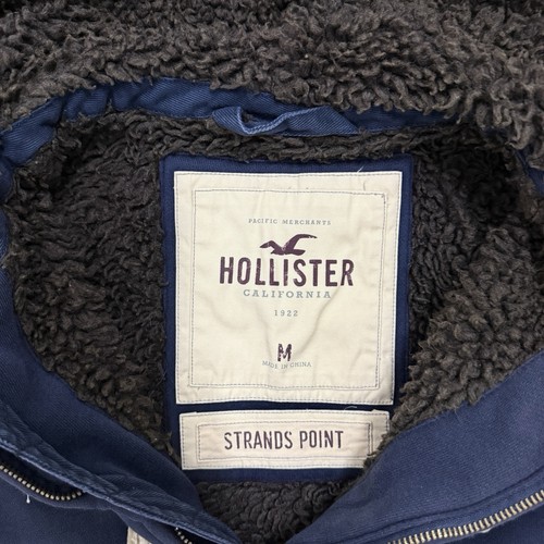 Hollister Faux Fur Lined Hoodie Mens Medium Full Zip Spellout Y2K Strand Point - Picture 4 of 6