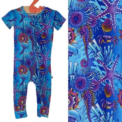 Baby Sleeper BUMS & ROSES Sea OCEAN Fish Designer Bamboo Zip Footie Short Sleeve