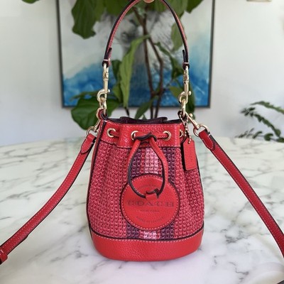 Coach Mini Dempsey Bucket Bag Crossbody With Coach Patch Miami Red