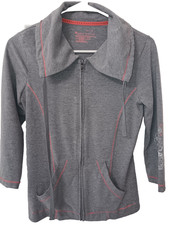 TEK GEAR BRAND Women's Grey  Pink Zip Jacket with Pockets - Size S