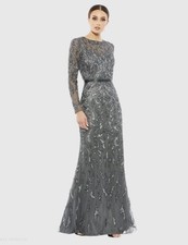 MAC DUGGAL BEADED LONG SLEEVE GOWN - 5124 - CHARCOAL/GRAY - SIZE 14 - NWT