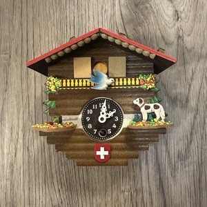Vintage Swiss Chalet Wooden Cuckoo Clock w/ Dog *FOR PARTS NOT WORKING NO KEY*