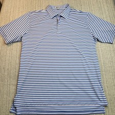 Peter Millar Polo Shirt Mens XL Blue Summer Comfort Striped Golf Short Sleeve