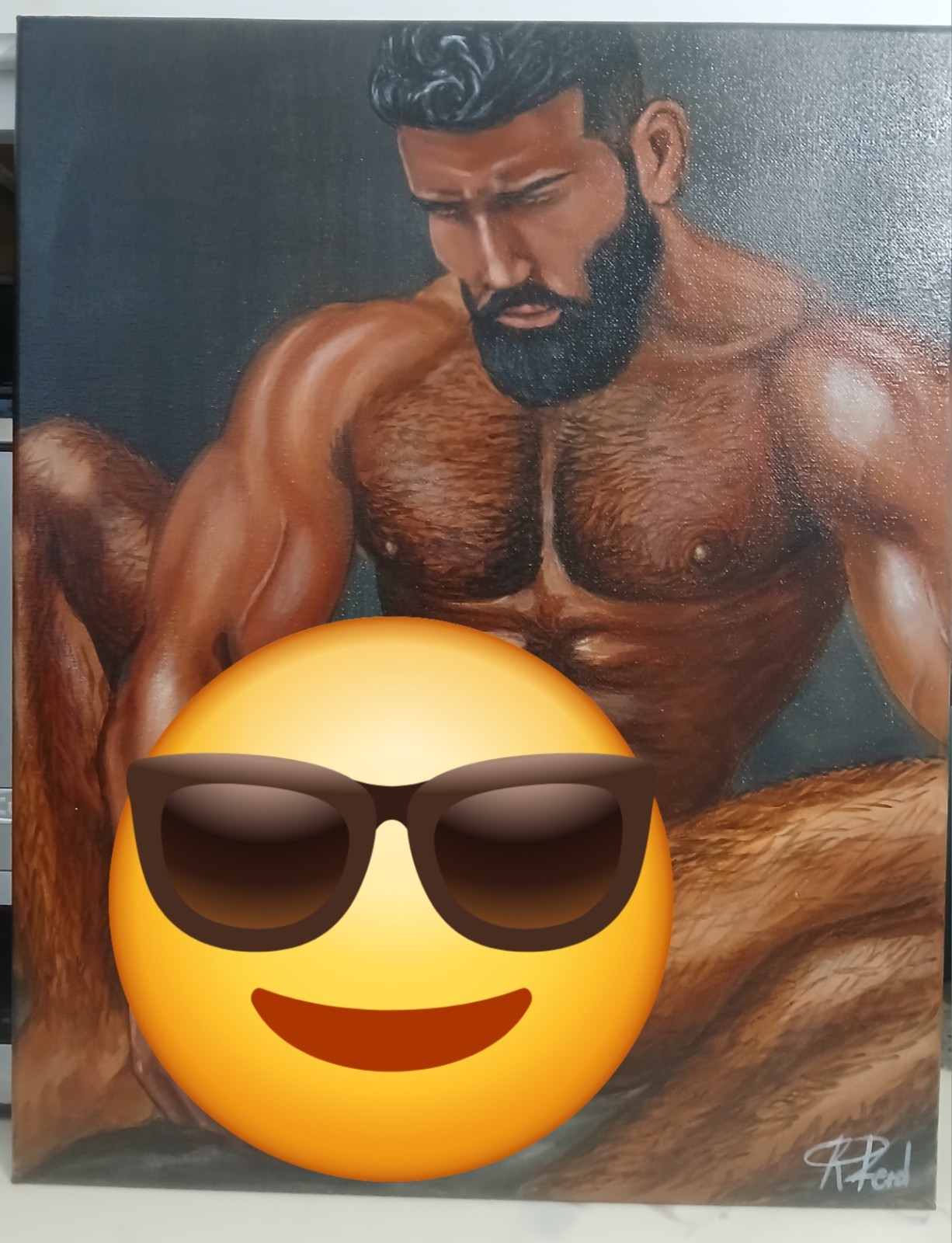 Original Painting Of Nude Italian Man. Naked Male Art. Hairy Male Painting.