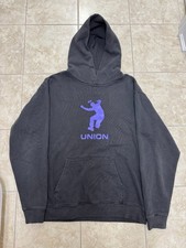 Union LA Washed Black  Purple Frontman Logo Hoodie Extra-Large