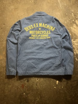 deus ex machina blue and yellow insulated button up jacket, japanese brand grail