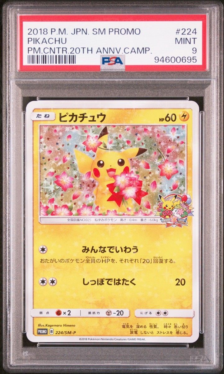 PSA 9 Pikachu 20th Anniversary Camp 224/SM-P Promo Pokemon