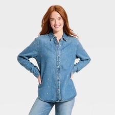 Women's Valentine's Day Relaxed Embellished Denim Shirt - Universal Thread