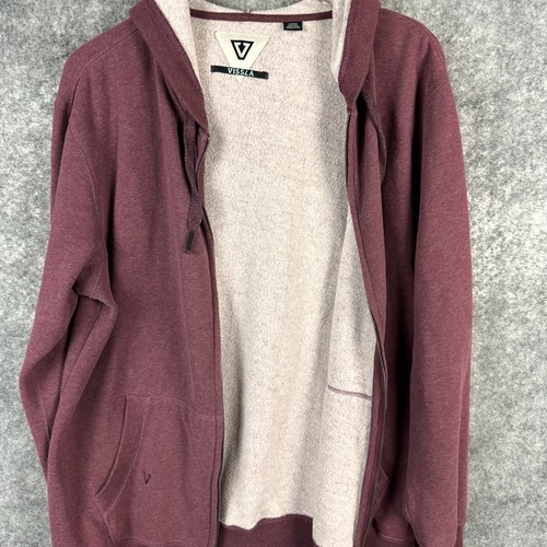 Vissla Hoodie Mens Large Maroon Full Zip Sherpa Lined Sweatshirt Jacket Warm - Picture 3 of 14