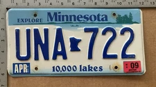 2009 Minnesota license plate UNA-722 Ford Chevy Dodge 20709