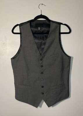 H&M Suit Vest Mens Gray Solid Sleeveless Pockets V Neck Button Front Size 36R