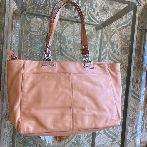 Coach Penelopy Leather Satchel Bag Preppy Peach Pink Carryall Y2K Vnt Snake Trim - Picture 11 of 20