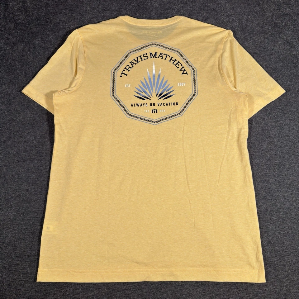Travis Mathew Shirt Mens Large Yellow Short Sleeve Casual Graphic Tee Cotton - Image 4 of 4