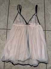 Victorias Secret Lingerie Women M Pink Lace Black Trim Baby Doll Flowy Top