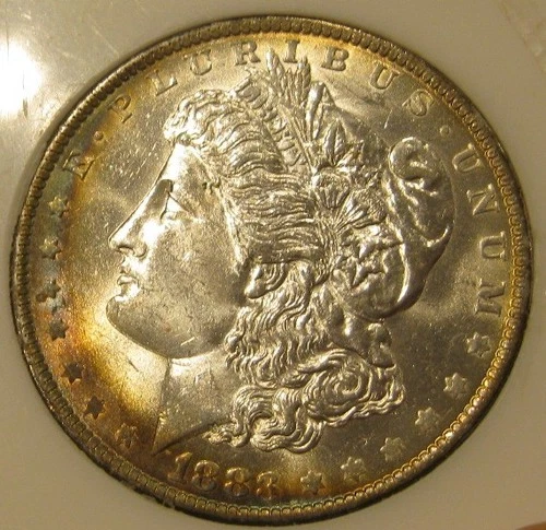 1883 O Morgan Silver Dollar-BU, Colorful Dual sided crescent toning 5144-2