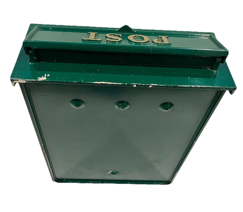 Buzón de correo británico vintage montado en la pared verde - sin llave - LEER Foto 3 de 4