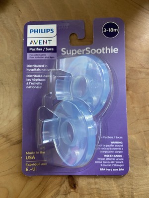 Philips Avent Super Soothie Pacifier 2 Pack 3-18m, NEW Sealed Made In USA Blue