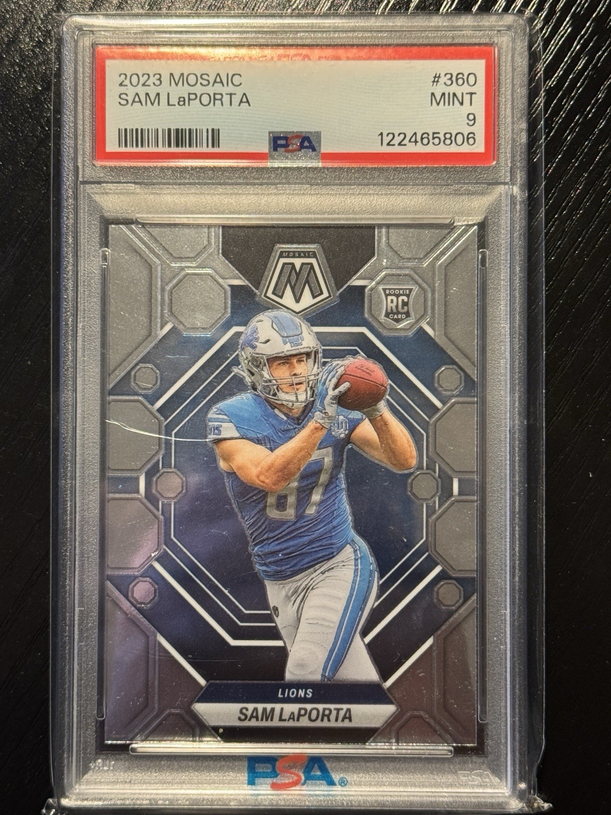 2023 Panini Mosaic Silver Prizm - Sam LaPorta #360 Rookie PSA 9 MINT - Detroit