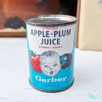 Vintage Gerber Apple Plum Juice Toy Metal Can Tin Decor Display Kitchen