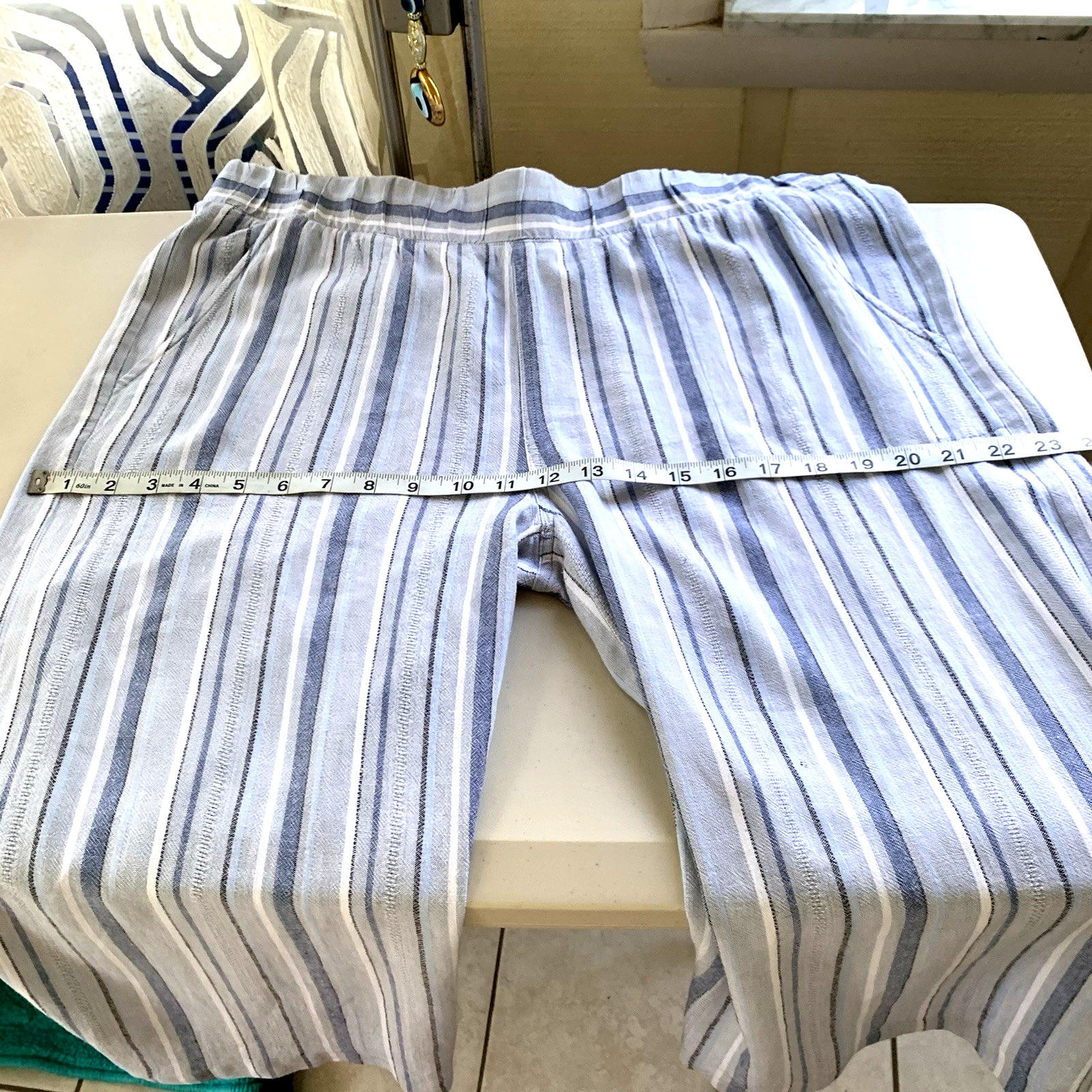 NWT Rachel Zoe striped linen blend elastic waist short pants size L