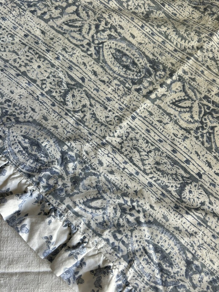 Simply Shabby Chic Indigo Batik Floral Ruffled Pillow Shams Blue White