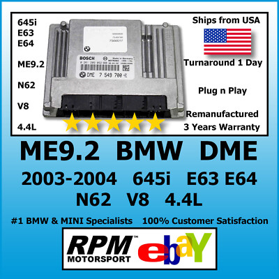 BMW 645Ci (E63 E64) ME9.2 DME N62 V8 4.4L Plug n Play 2003-2004 / RPM ...