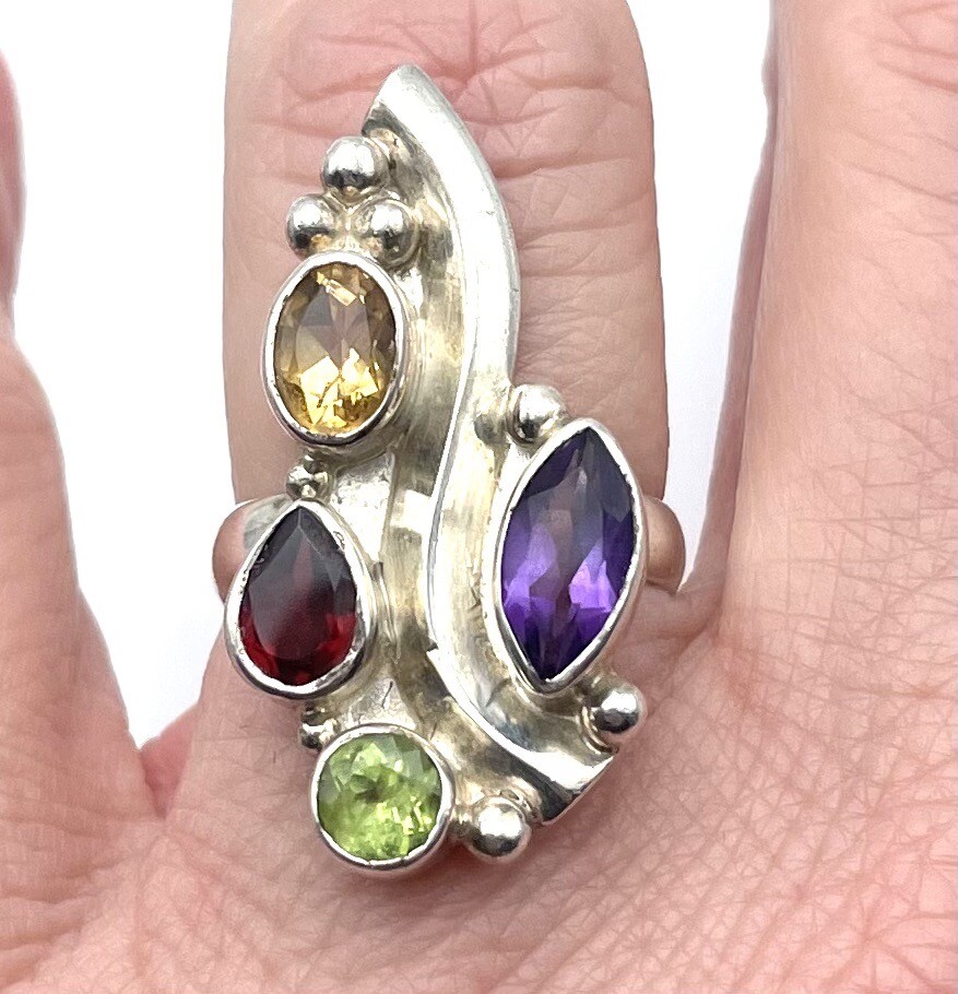 Sterling Silver Designer Signed Sj Ring Asymmetri… - image 7