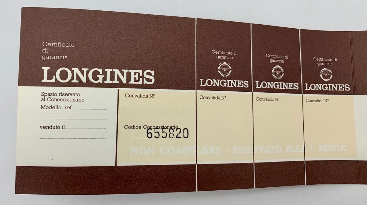 Libreto vintage sin completar certificado de garantía Longines años 80'
