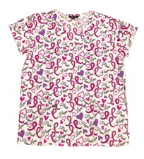 Womens Fashion Medical Nursing Scrub Tops Printed Pink Love Hope M
