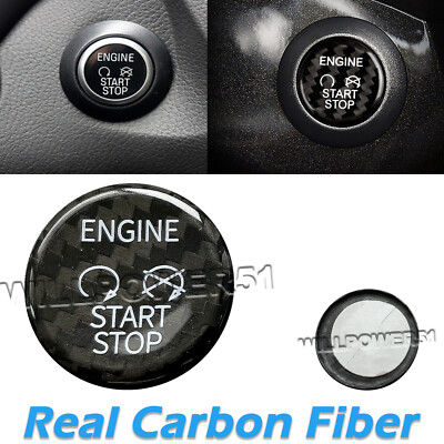 Black Real Carbon Fiber Engine Ignition Start Stop Button Trim Fits 11-19 Fiesta