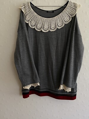 SEMPRE Wollmischung grau Häkelspitze Kragen rot Samtbesatz Gr. XL