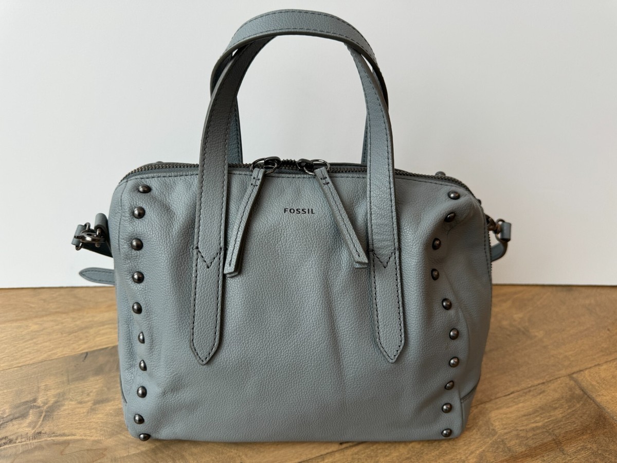 Fossil Sydney Satchel Chambray Leather Studded Crossbody Handbag