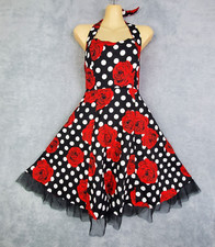 Womens Rockabilly Dress Sz S Black Halter Retro 50s Swing Roses Polka Dot Flare