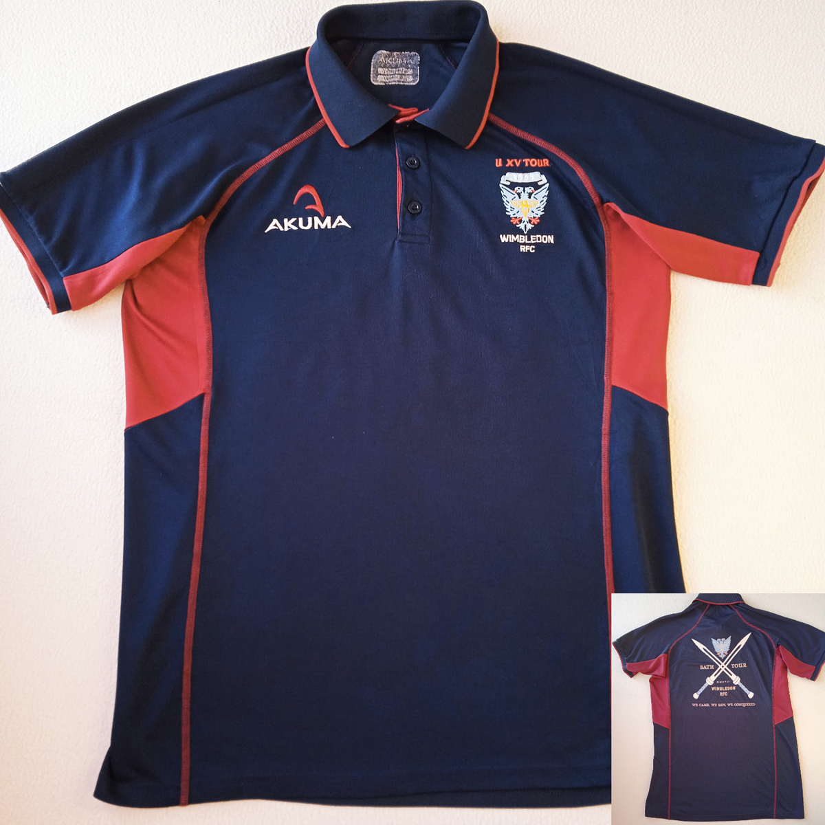 RFC Wimbledon England rugby polo shirt Akuma Size M 50% Bamboo 50% Polyester