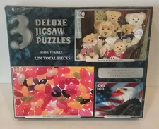 3 Deluxe Jigsaw Puzzles Set. 1,000, 750, and 500 pcs. Jelly Beans, Bears, Eagle